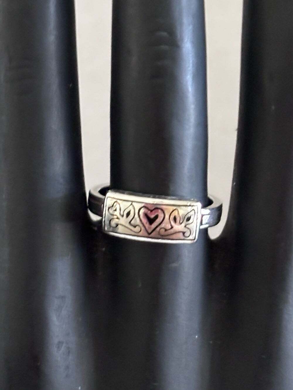 Brighton Sterling Silver Carved Flower Hearts Panel Band Ring 925 Sz: 8.5